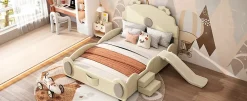Enfant Fortuna lai Lit Enfant 140x200cm, Lit Carton avec Toboggan, Beige