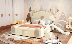 Enfant Fortuna lai Lit Enfant 140x200cm, Lit Carton avec Toboggan, Beige