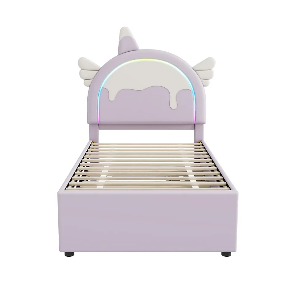 Fortuna lai Lit Enfant 90x200cm, Lit Licorne avec Lit Escamotable, Violette Discount