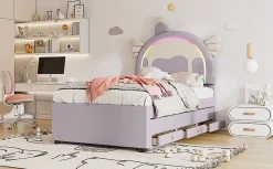 Fortuna lai Lit Enfant 90x200cm, Lit Licorne avec Lit Escamotable, Violette Discount