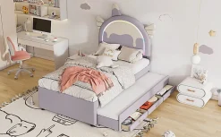 Fortuna lai Lit Enfant 90x200cm, Lit Licorne avec Lit Escamotable, Violette Discount