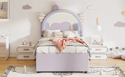 Fortuna lai Lit Enfant 90x200cm, Lit Licorne avec Lit Escamotable, Violette Discount