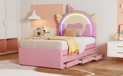 Fortuna lai Lit Enfant 90x200cm, Lit Licorne avec Lit Escamotable, Rose Online