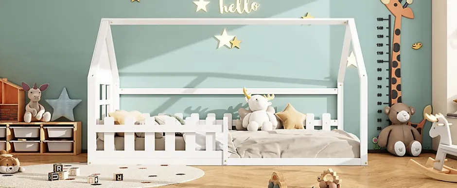 Fortuna lai Lit Enfant 90x200cm, Maison avec Rampe, Blanc Online