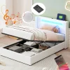 Generique Lit enfant, 90x200cm, PU, LED, USB, Bluetooth, coffre, sommier, beige