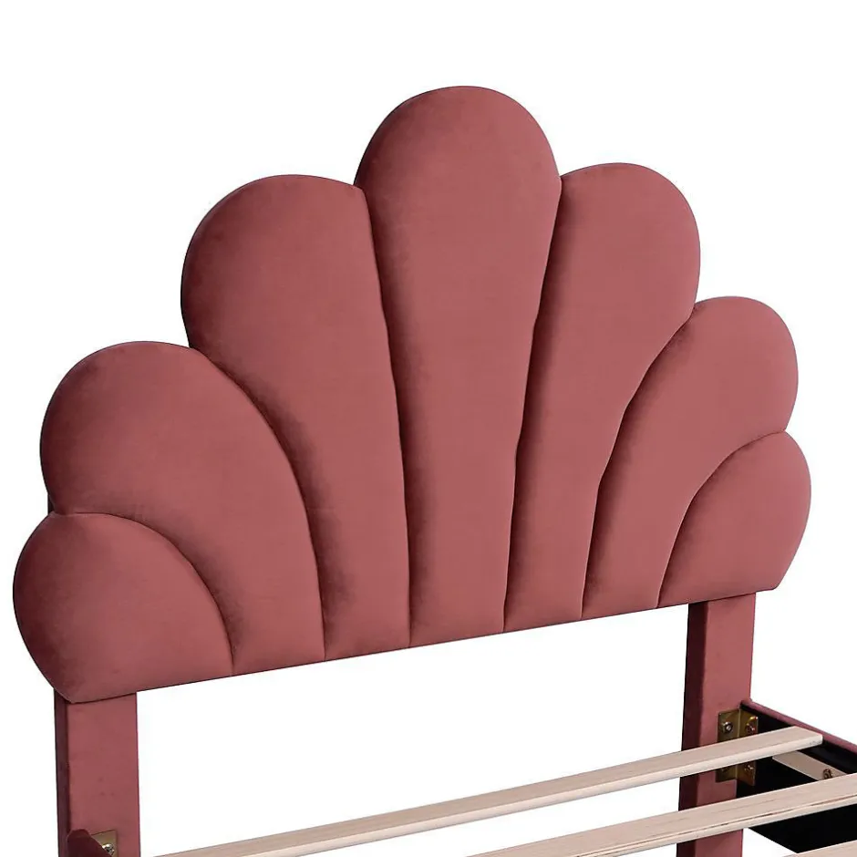 Blackcolors Lit Enfant 90x200cm Tête Fleurs Velours Rouge Haricot