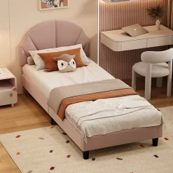ProximaX Lit enfant/Lit capitonné 90 x 190 cm avec sommier à lattes, tête de lit et dossier réglables, velours, sans matelas, Rose Online