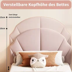 ProximaX Lit enfant/Lit capitonné 90 x 190 cm avec sommier à lattes, tête de lit et dossier réglables, velours, sans matelas, Rose Online