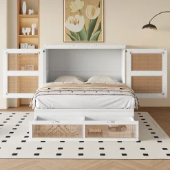 Okwish Lit Escamotable 140x200 cm - Lit Mural Vertical avec 2 Tiroirs de Rangement, Structure Bois de Pin et MDF, Sans Matelas, Blanc Online