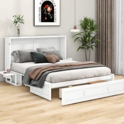Enfant Fortuna lai Lit Escamotable 140x200cm, Avec Tiroirs, Petit Étagère, Transformable, Blanc