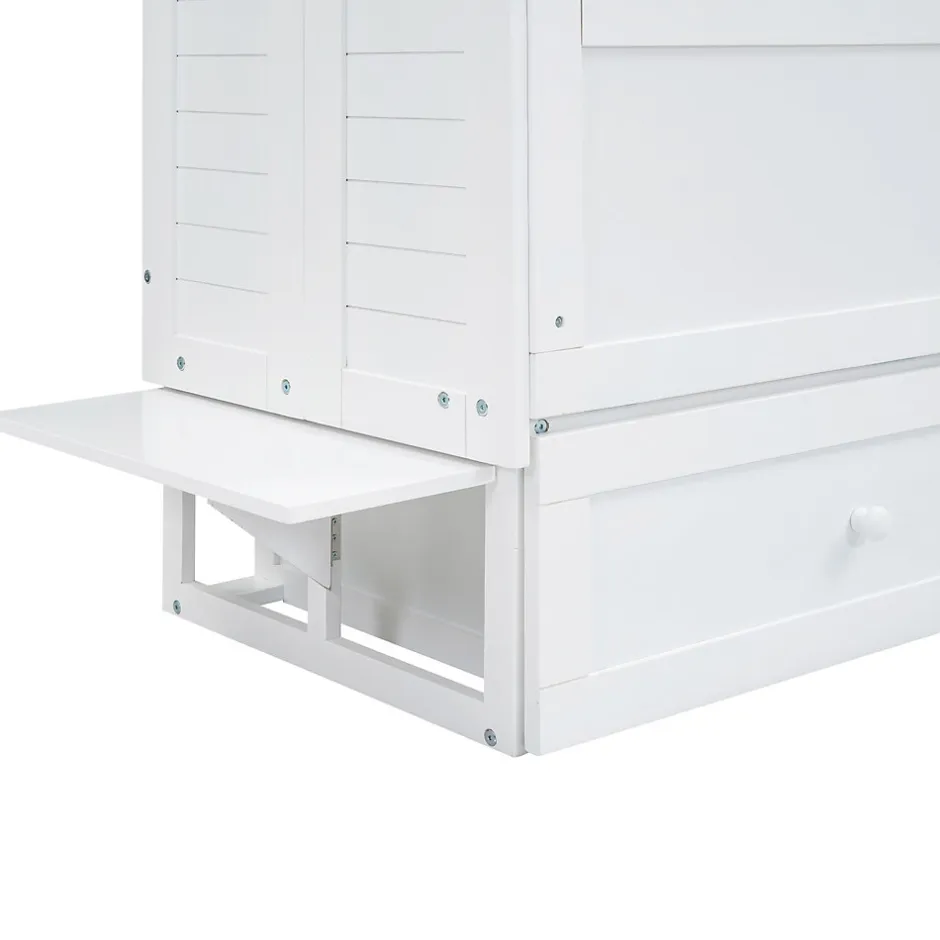 Enfant Fortuna lai Lit Escamotable 140x200cm, Avec Tiroirs, Petit Étagère, Transformable, Blanc