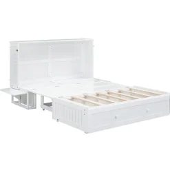 Enfant Fortuna lai Lit Escamotable 140x200cm, Avec Tiroirs, Petit Étagère, Transformable, Blanc