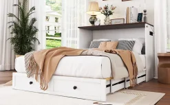 Fortuna lai Lit Escamotable 140x200cm, Tiroirs, USB, Plateforme, Sans Matelas, Blanc Best