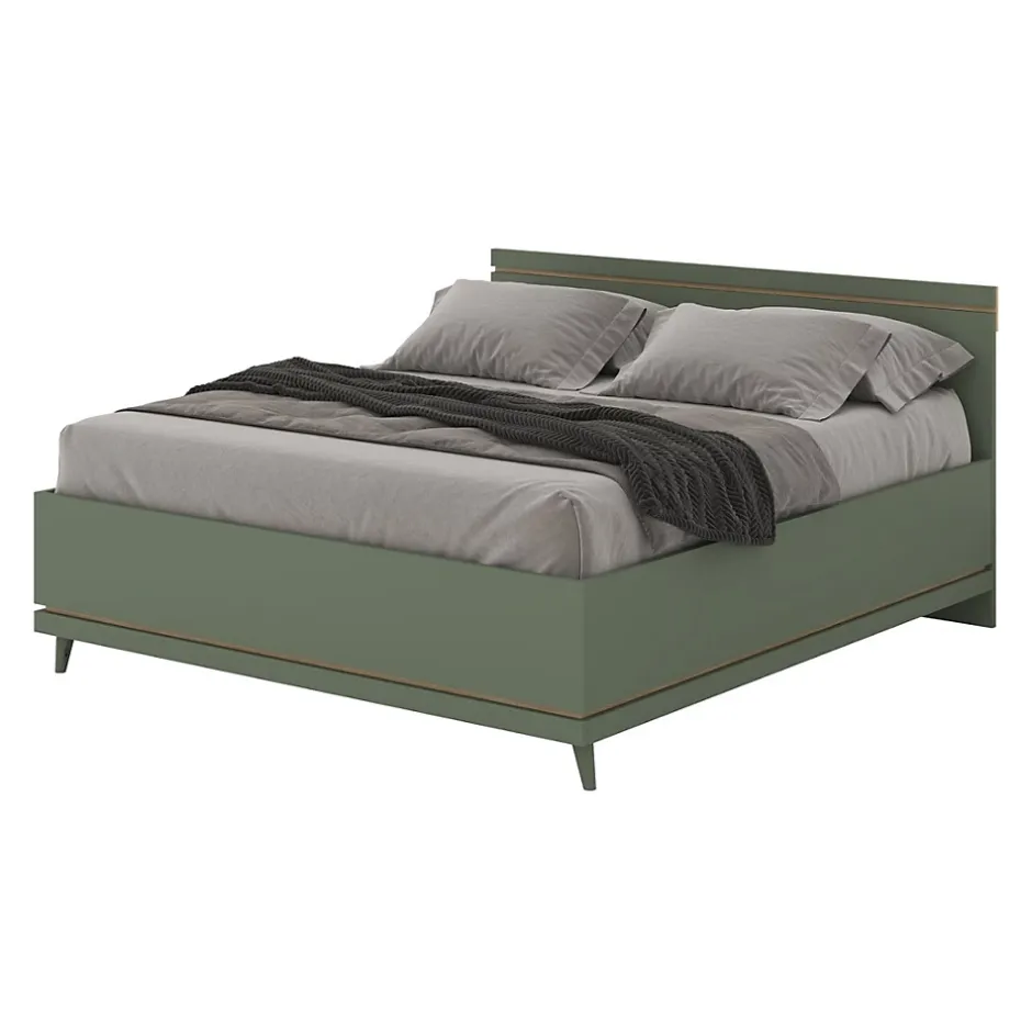 Meublorama Lit et sommier NOKI 160x200 cm vert et bois Style scandinave Clearance