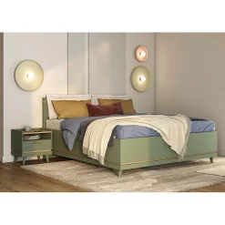 Meublorama Lit et sommier NOKI 160x200 cm vert et bois Style scandinave Clearance
