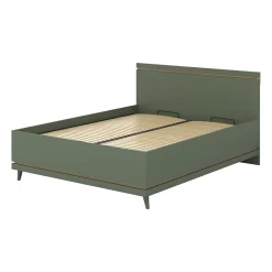 Meublorama Lit et sommier NOKI 160x200 cm vert et bois Style scandinave Clearance