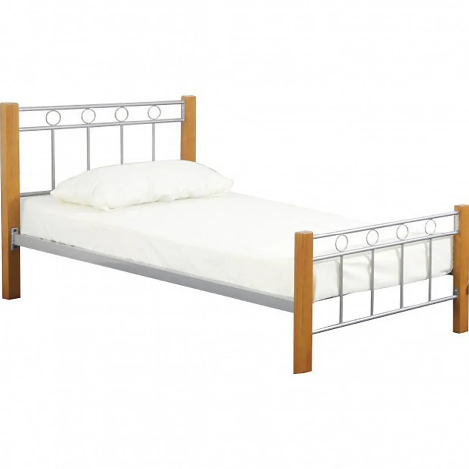 Meublorama Lit EVELINE 90x200 cm Métal et bois gris Sommier inclus Style design