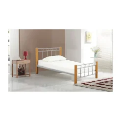 Meublorama Lit EVELINE 90x200 cm Métal et bois gris Sommier inclus Style design