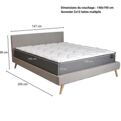 Weber Industries Lit FJORD 140x190 tissu + 1 sommier + 1 matelas CARLTON / Gris Clair