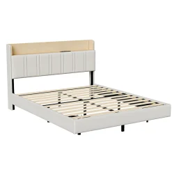 Fortuna lai Lit Flottant 140x190 Cm Avec Éclairage LED Et Chargement USB, Rangement Caché, Blanc