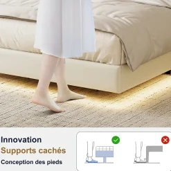 Simple Life Lit flottant 140x190 cm, rembourré, LED, USB, PU, Blanc Online