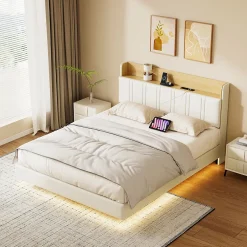 Simple Life Lit flottant 140x190 cm, rembourré, LED, USB, PU, Blanc Online