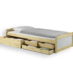 Idimex Lit fonctionnel en pin ANDREA, 90 x 200 cm, vernis naturel et lasuré blanc