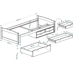Idimex Lit fonctionnel en pin ANDREA, 90 x 200 cm, lasuré blanc rose Clearance