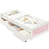 Idimex Lit fonctionnel MIA 90 x 200 cm, en pin massif lasuré blanc et rose Best