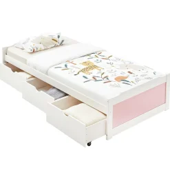Idimex Lit fonctionnel MIA 90 x 200 cm, en pin massif lasuré blanc et rose Best