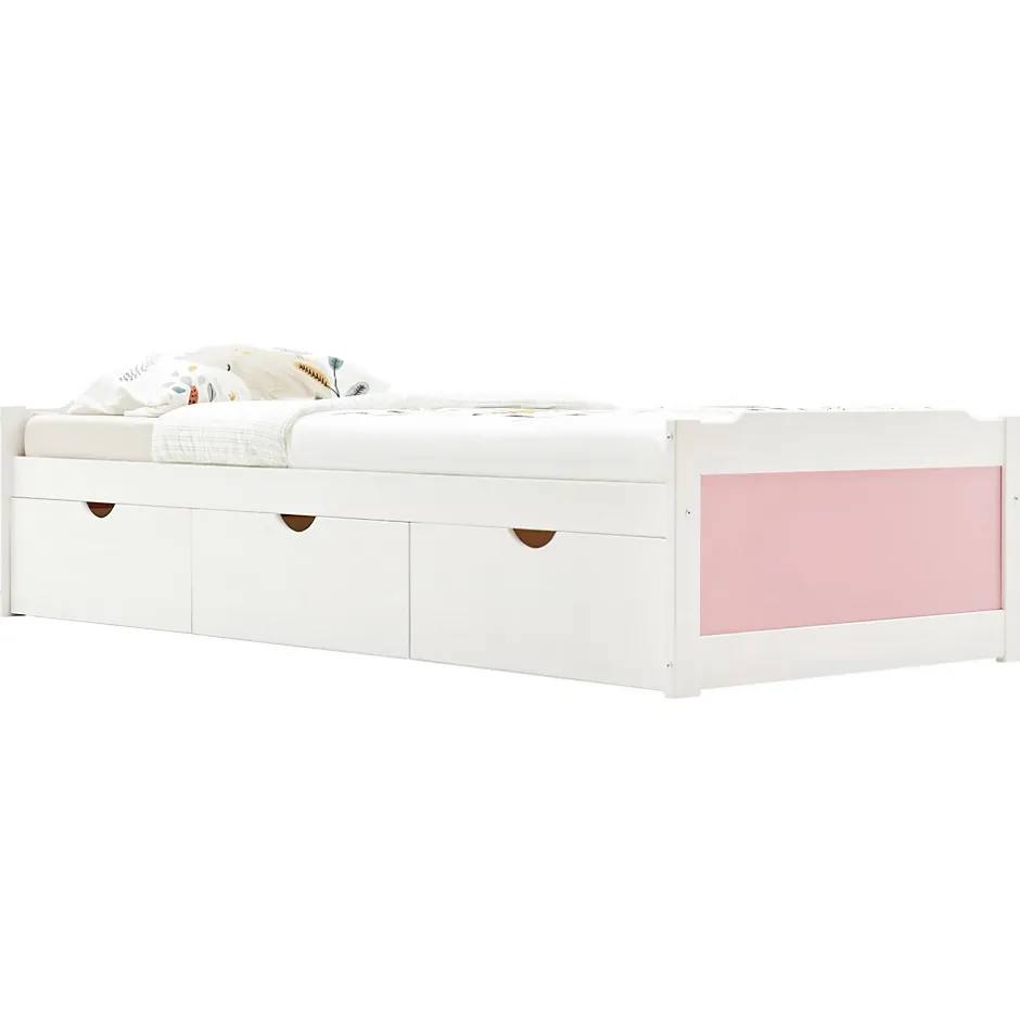 Idimex Lit fonctionnel MIA 90 x 200 cm, en pin massif lasuré blanc et rose Best