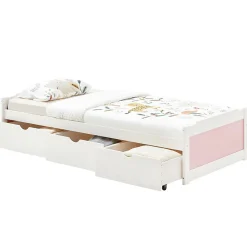 Idimex Lit fonctionnel MIA 90 x 200 cm, en pin massif lasuré blanc et rose Best