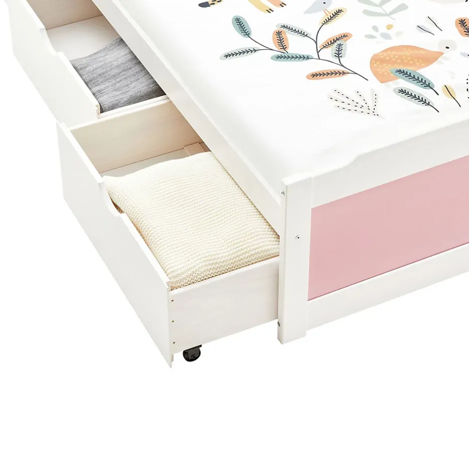 Idimex Lit fonctionnel MIA 90 x 200 cm, en pin massif lasuré blanc et rose Best