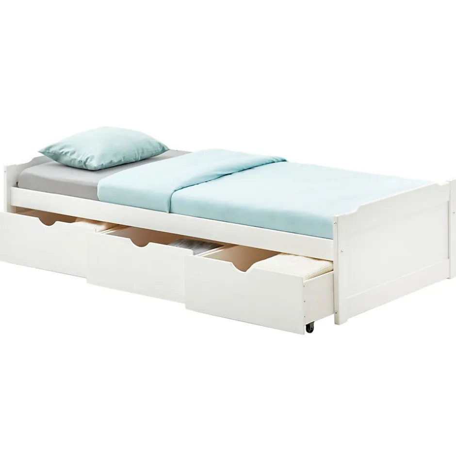 Idimex Lit fonctionnel MIA 90 x 190 cm, en pin massif lasuré blanc