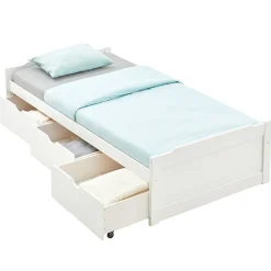 Idimex Lit fonctionnel MIA 90 x 190 cm, en pin massif lasuré blanc