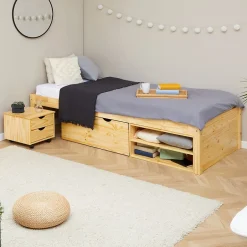 Idimex Lit fonctionnel SABRINA 90x190 cm, en pin massif naturel New