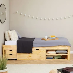 Idimex Lit fonctionnel SABRINA 90x190 cm, en pin massif naturel New