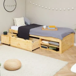 Idimex Lit fonctionnel SABRINA 90x190 cm, en pin massif naturel New