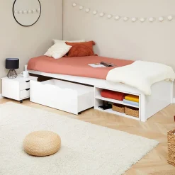 Idimex Lit fonctionnel SABRINA 90x190 cm, en pin massif lasuré blanc Discount