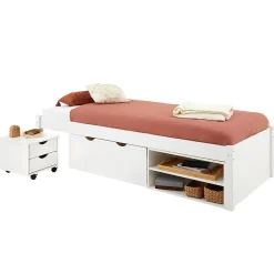 Idimex Lit fonctionnel SABRINA 90x190 cm, en pin massif lasuré blanc Discount