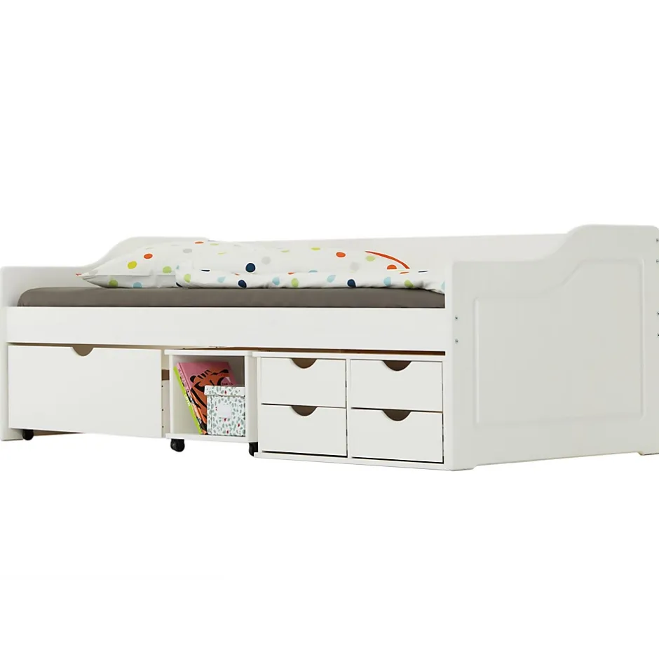 Idimex Lit fonctionnel SENTA en pin massif, 90 x 200 cm, lasuré blanc Clearance