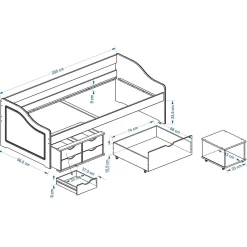 Idimex Lit fonctionnel SENTA en pin massif, 90 x 200 cm, lasuré blanc Clearance