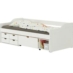 Idimex Lit fonctionnel SENTA en pin massif, 90 x 200 cm, lasuré blanc Clearance
