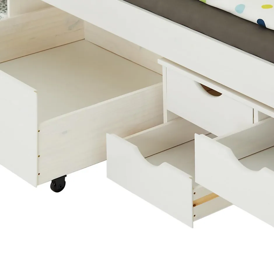 Idimex Lit fonctionnel SENTA en pin massif, 90 x 200 cm, lasuré blanc Clearance