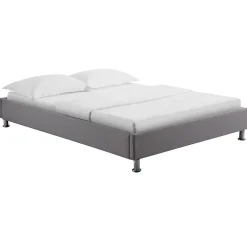 Idimex Lit futon double NIZZA, 140 x 190 cm, avec sommier, revêtement en tissu gris