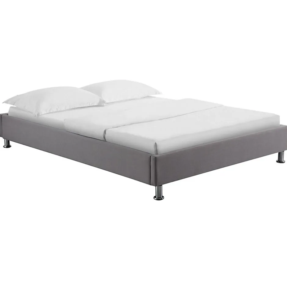 Idimex Lit futon double NIZZA, 140 x 190 cm, avec sommier, revêtement en tissu gris