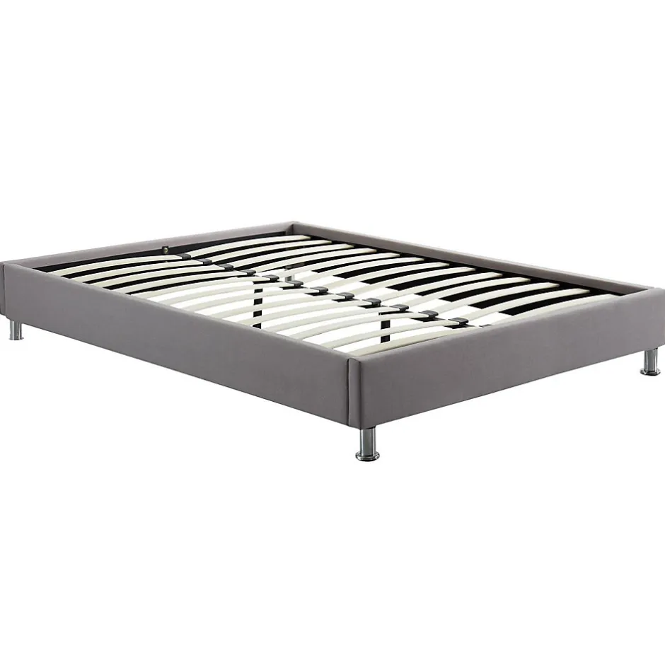 Idimex Lit futon double NIZZA, 140 x 190 cm, avec sommier, revêtement en tissu gris