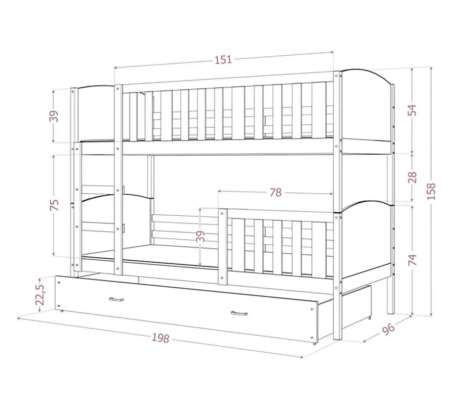 Idimex Lit futon THOMAS, en pin massif, 100 x 200 cm, lasuré blanc