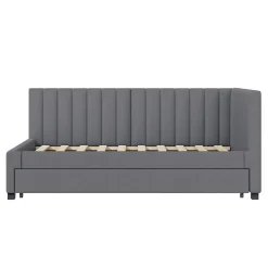 Okwish Lit Gigogne - Lit enfant et d'Appoint avec Sommier Gigogne, Fonction Rangement Intégré, Velours Gris, 90x200 cm
