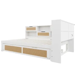 Okwish Lit Gigogne - Lit enfant 140x200 cm Bois Blanc avec Lit Simple, Tiroirs et Port USB, Grand Rangement Multifonction, Couleur Blanc Clearance